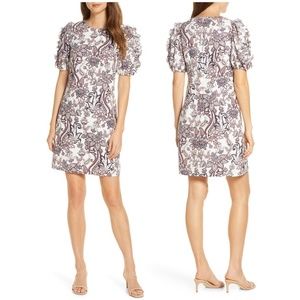 NWT Eliza J Paisley Puff Sleeve Linen Blend Dress
